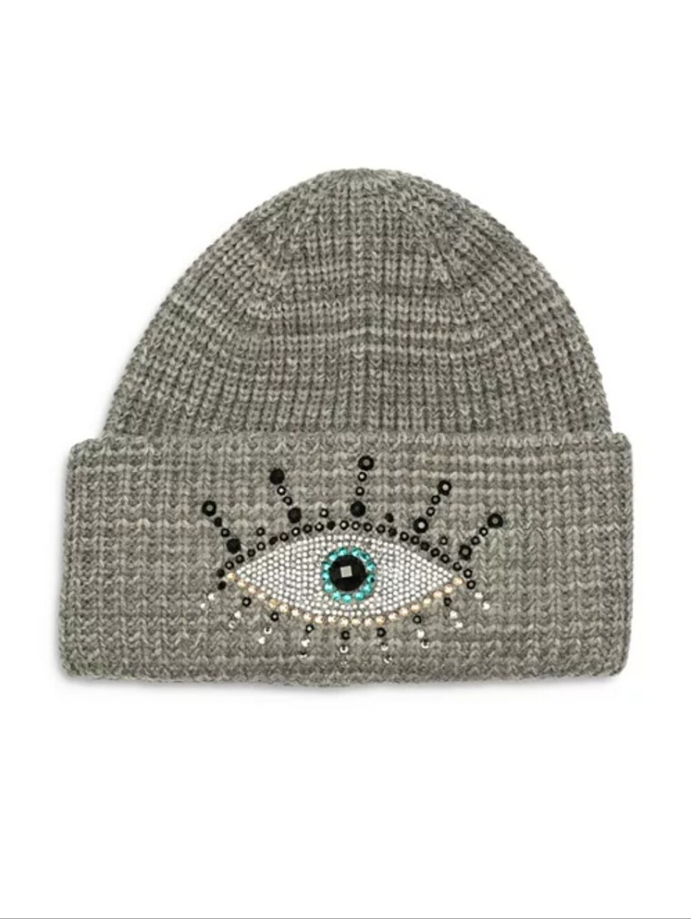 KURT GEIGER LONDON EVIL EYE BEANIE IN GRAY /ONE SIZE